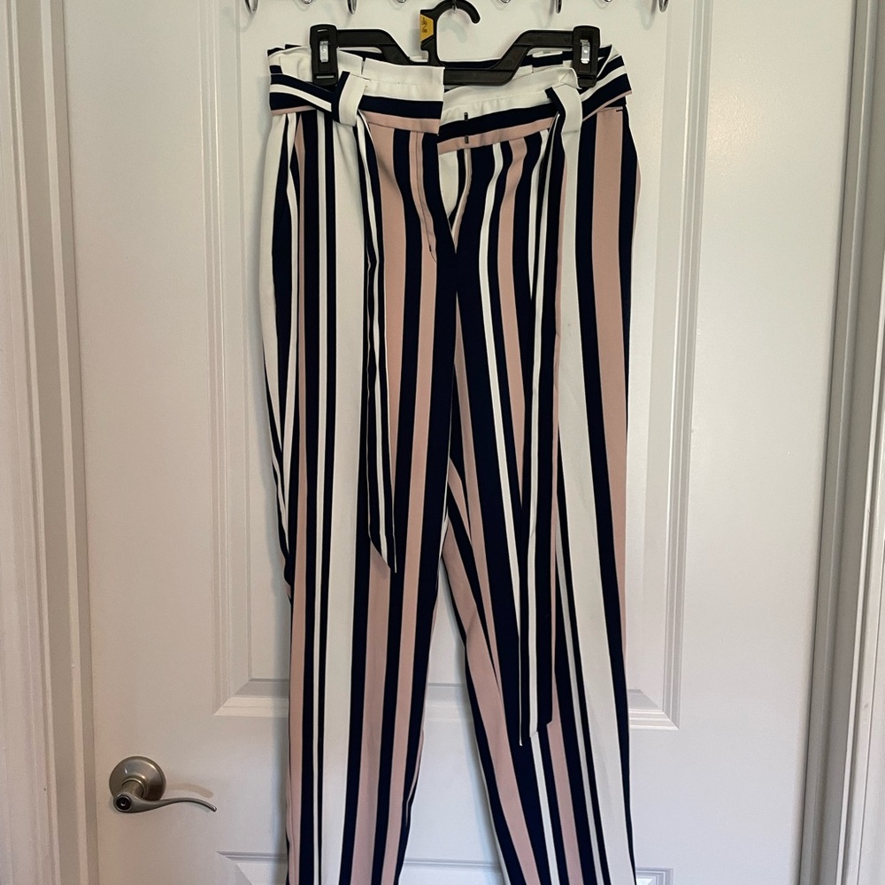 Express Women's Striped Wide Leg Pants - Black, White, Pink